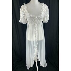 STUNNING VTG TOSCA Lingerie White Chiffon &‎ Lace Bridal Nightgown & Peignoir M